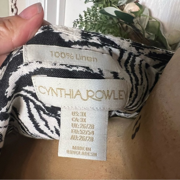 Cynthia Rowley Linen Tunic Black Cream Palm Leaf Print Womens Button Down 3X - Picture 4 of 5